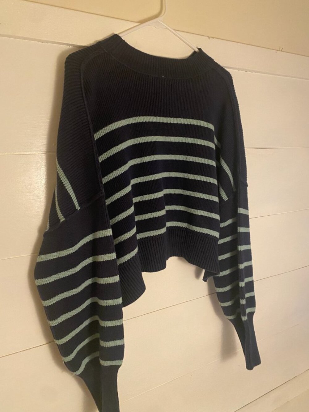 Free People Navy Mint Striped Oversized Dolman Sweater Size L - Picture 6 of 6